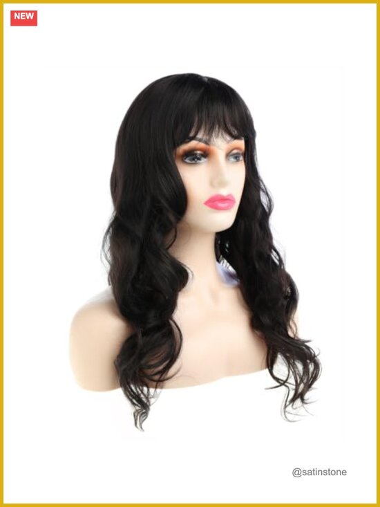 Long Layered Natural Wavy Synthetic Wig with Bangs, Heat Resistant, Adjustable main image 4